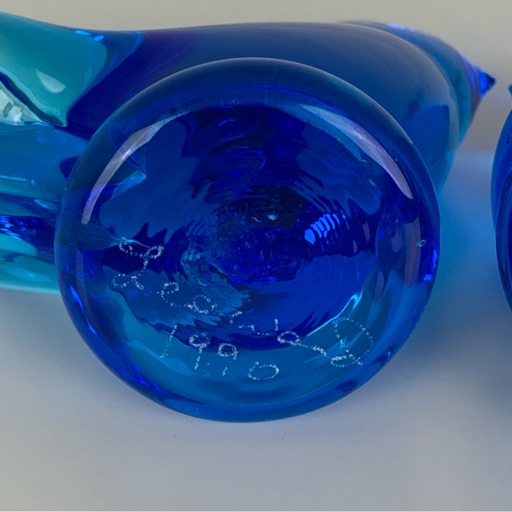 Set Of 2 Blue Bird Of Happiness Figurine Signed Leo Ward 1990 Ron Ray 1991 Vtg - Picture 9 of 11